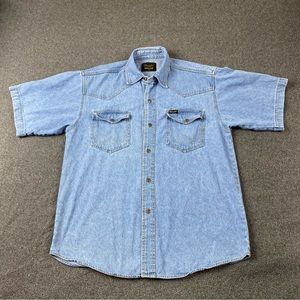 Vintage Wrangler Western Snap Button Denim Polo Shirt Men’s Sz M. Made In Canada